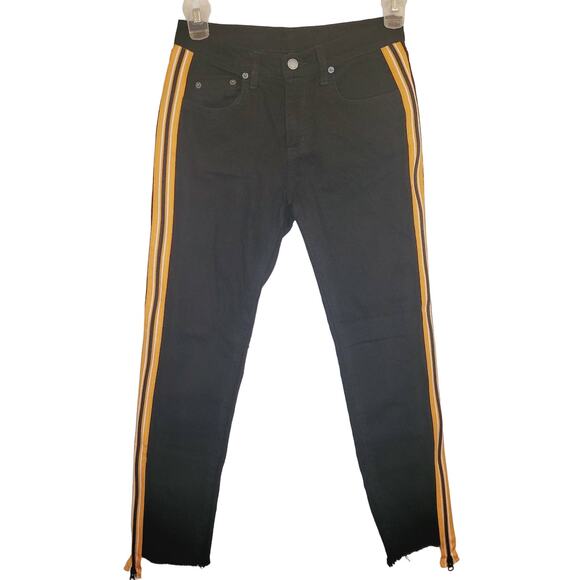 Carmar Mia womens black with orange tuxedo zipper stripe raw ankle jeans size 27 - Picture 1 of 13